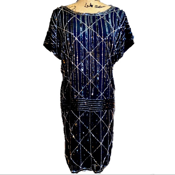 NWT- Stunning Sequin & Beaded Drop Waist Dress